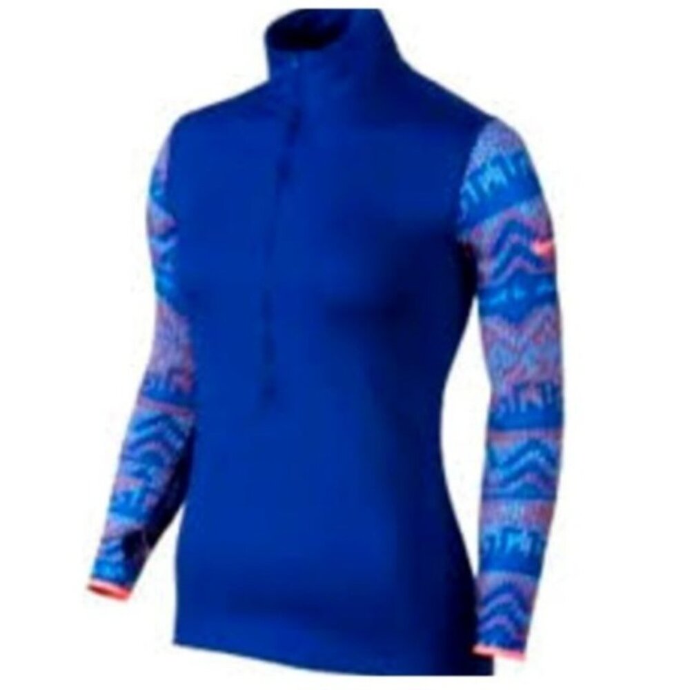 Nike Pro Women's Blue Hyperwarm Nordic Court Half-Zip Training Shirt Size Small - Picture 2 of 11